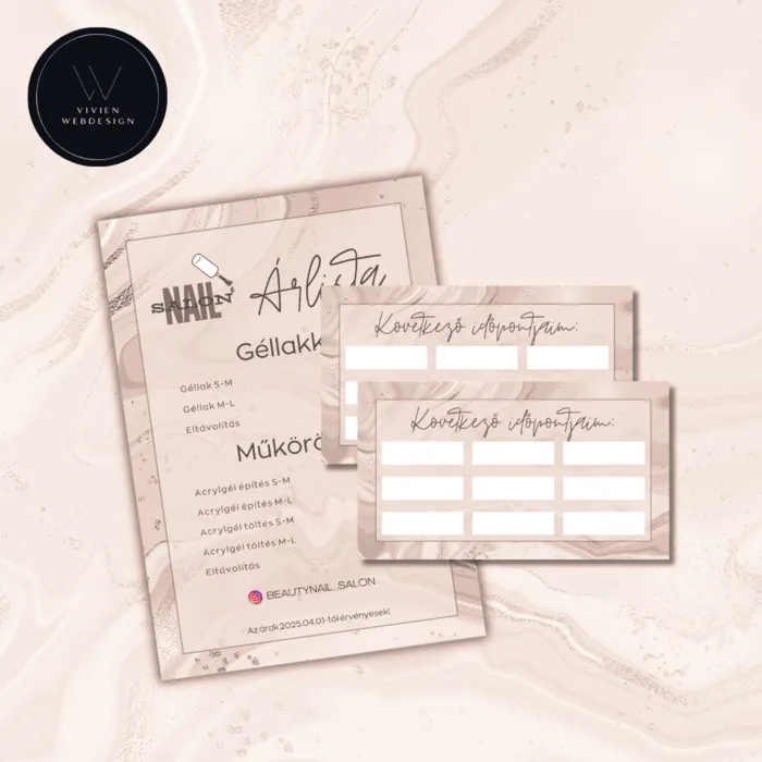 Canva árlista és időpontkártya sabloncsomag – Rosegold beige