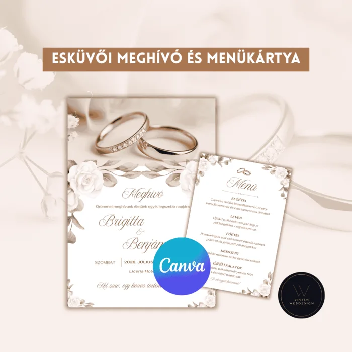 Canva esküvői meghívó és menükártya sablon